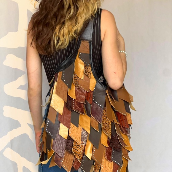 Handmade multicolored hippie fringe tassel leather Boho bag - Picture 5 of 8